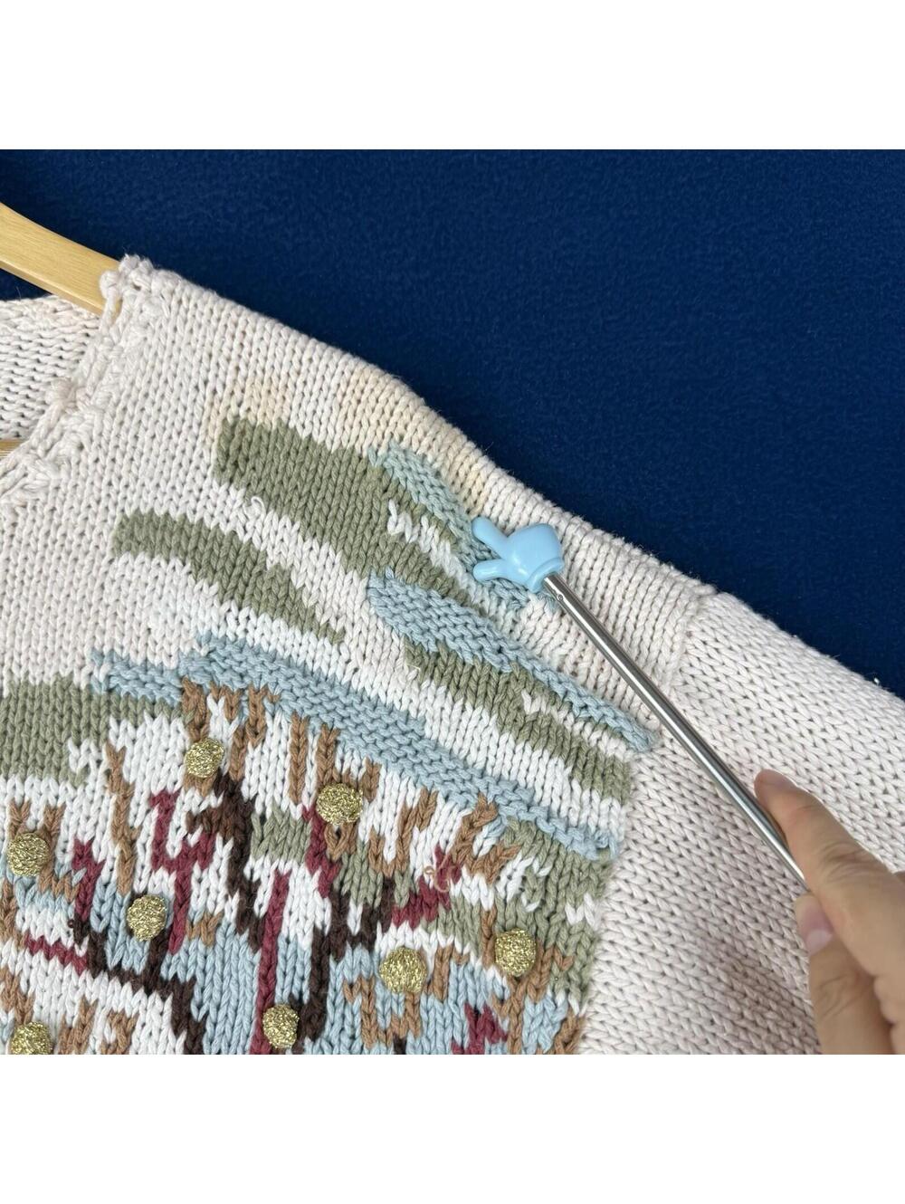 Vintage Heirloom Collectibles Horse Scene Village Knit Sweater Cottagecore Sz M - Picture 7 of 12